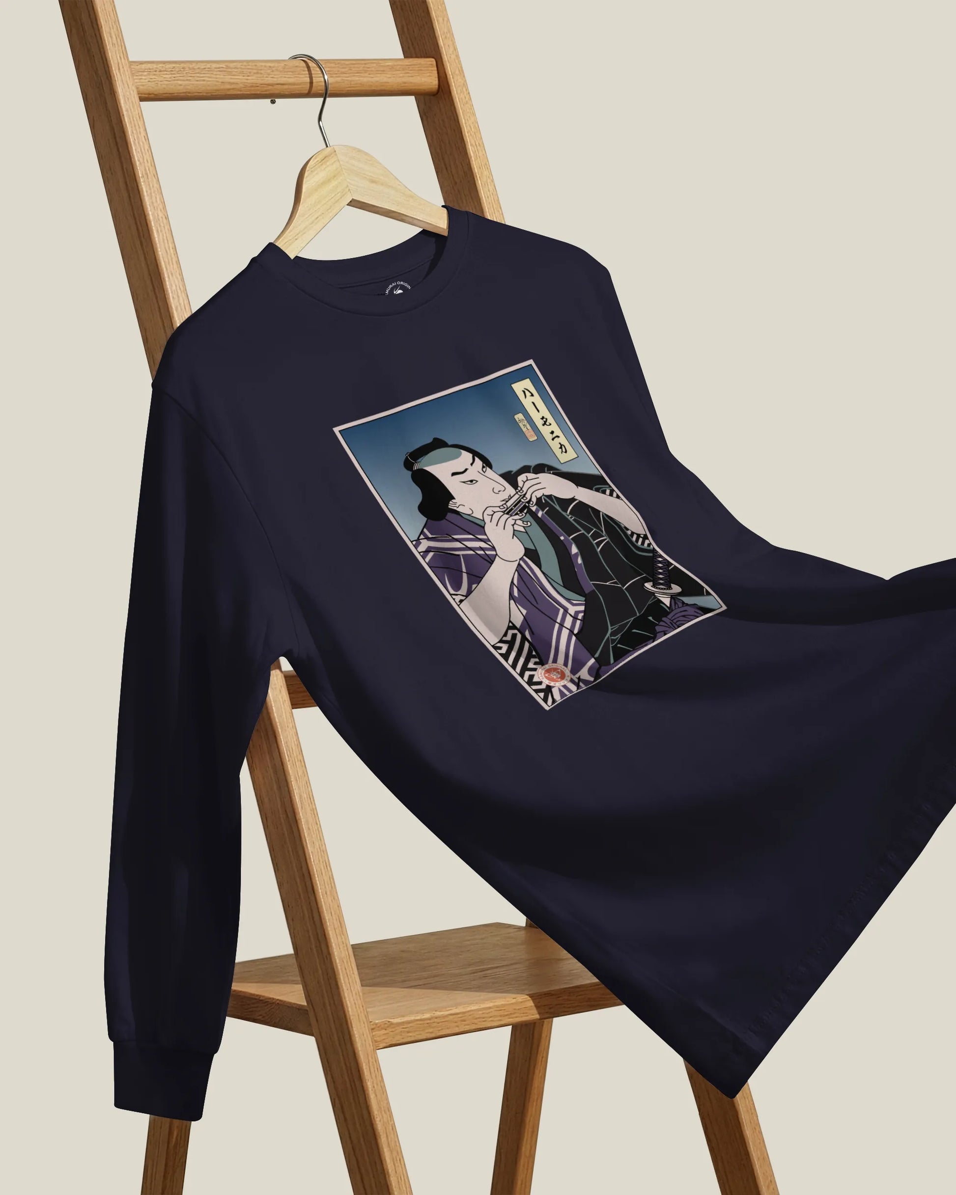 Samurai Harmonica Player Music Ukiyo-e Unisex Long Sleeve Tee - Samurai Original
