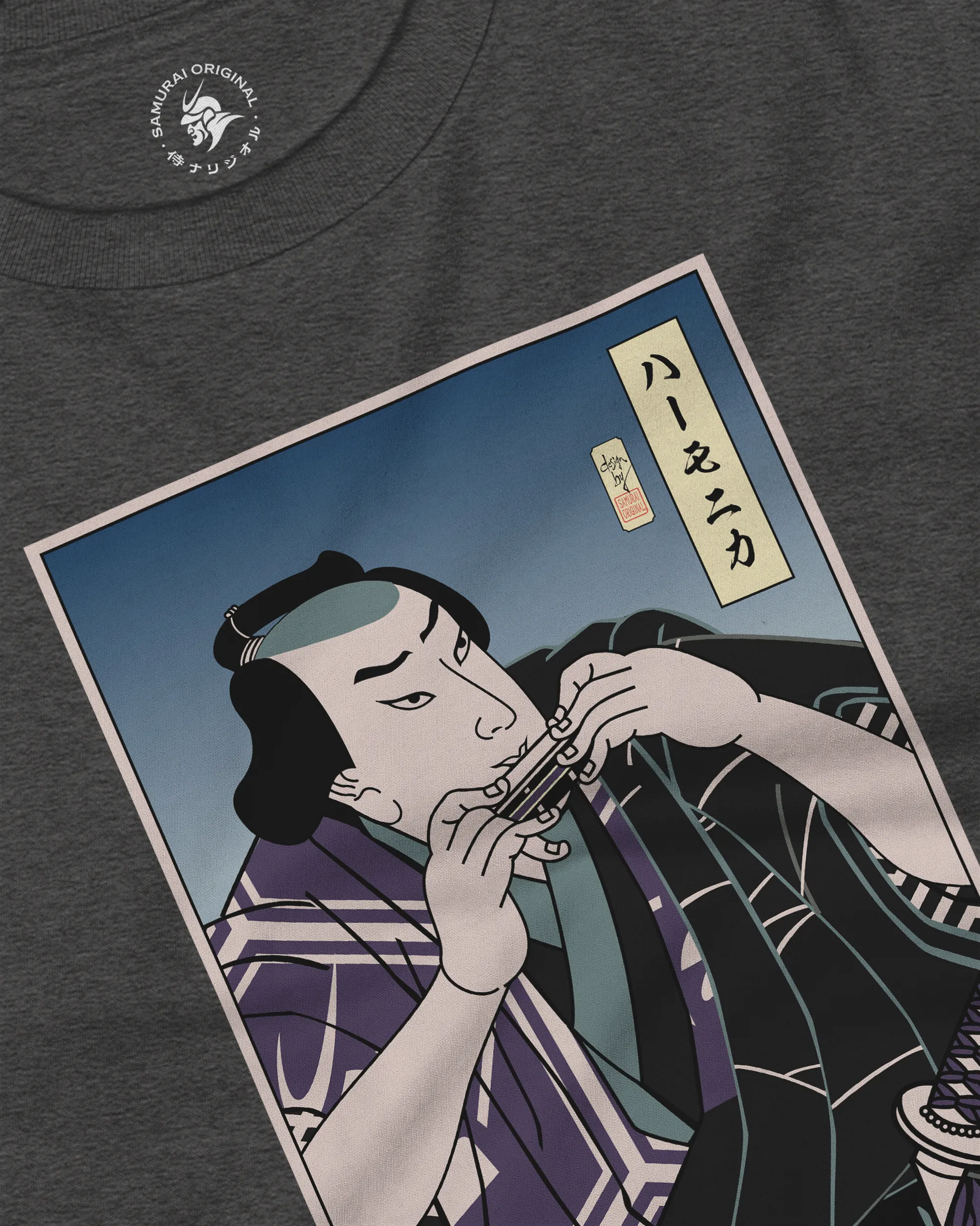 Samurai Harmonica Player Music Ukiyo-e Unisex Long Sleeve Tee - Samurai Original
