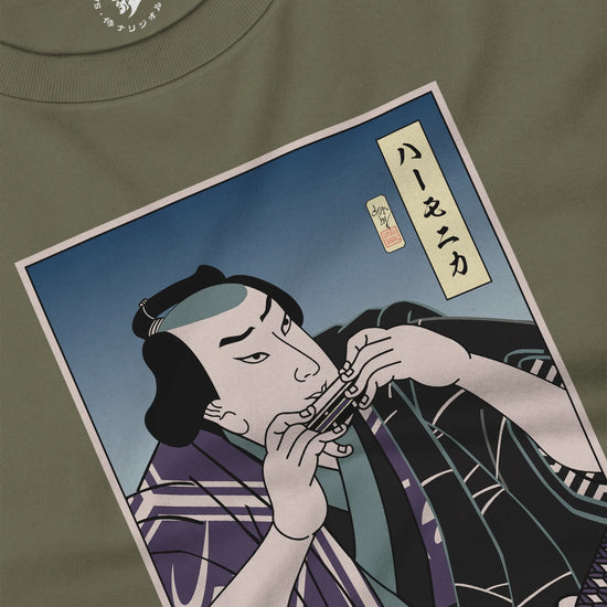 Samurai Harmonica Player Music Ukiyo-e Unisex Long Sleeve Tee - Samurai Original