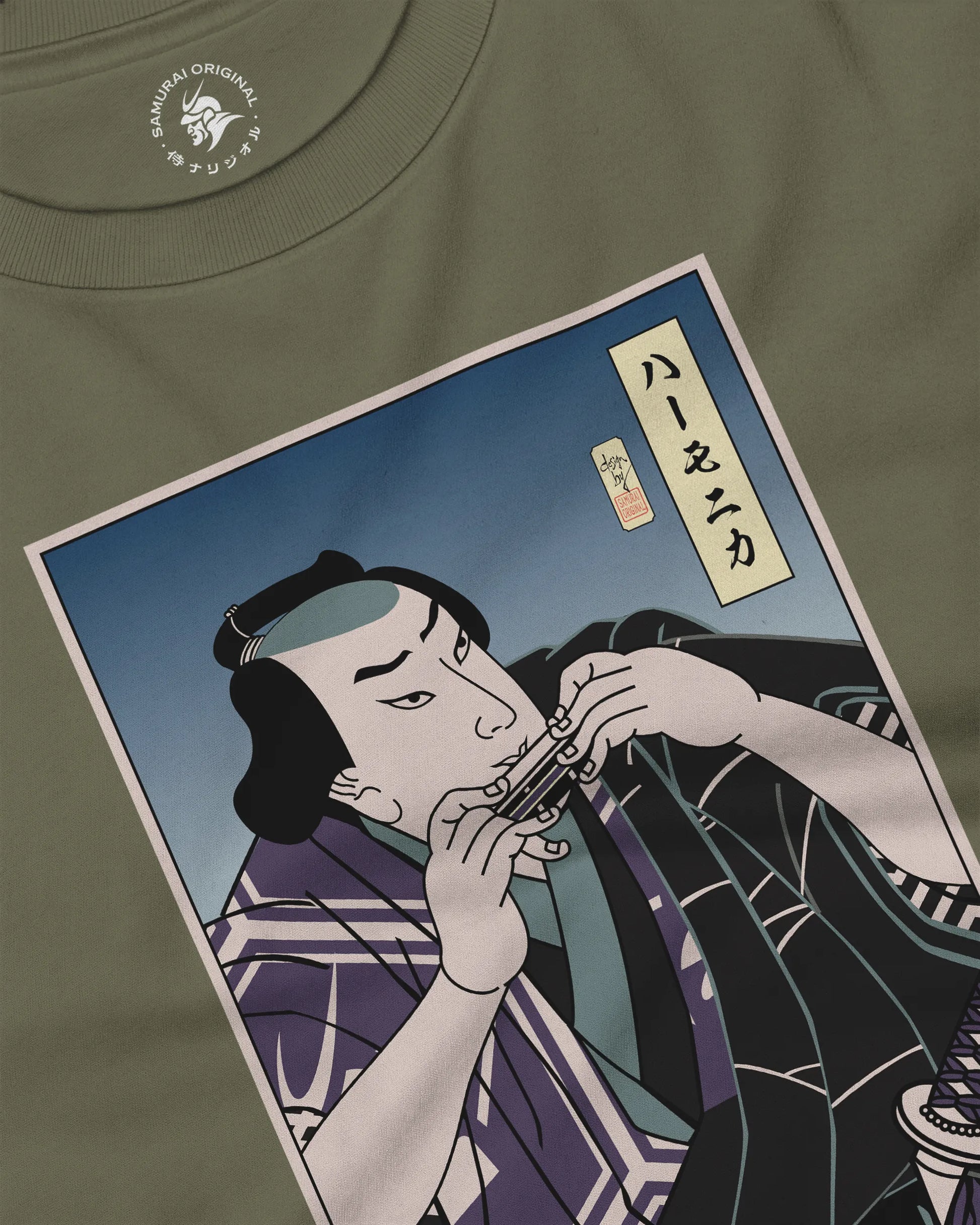 Samurai Harmonica Player Music Ukiyo-e Unisex Long Sleeve Tee - Samurai Original