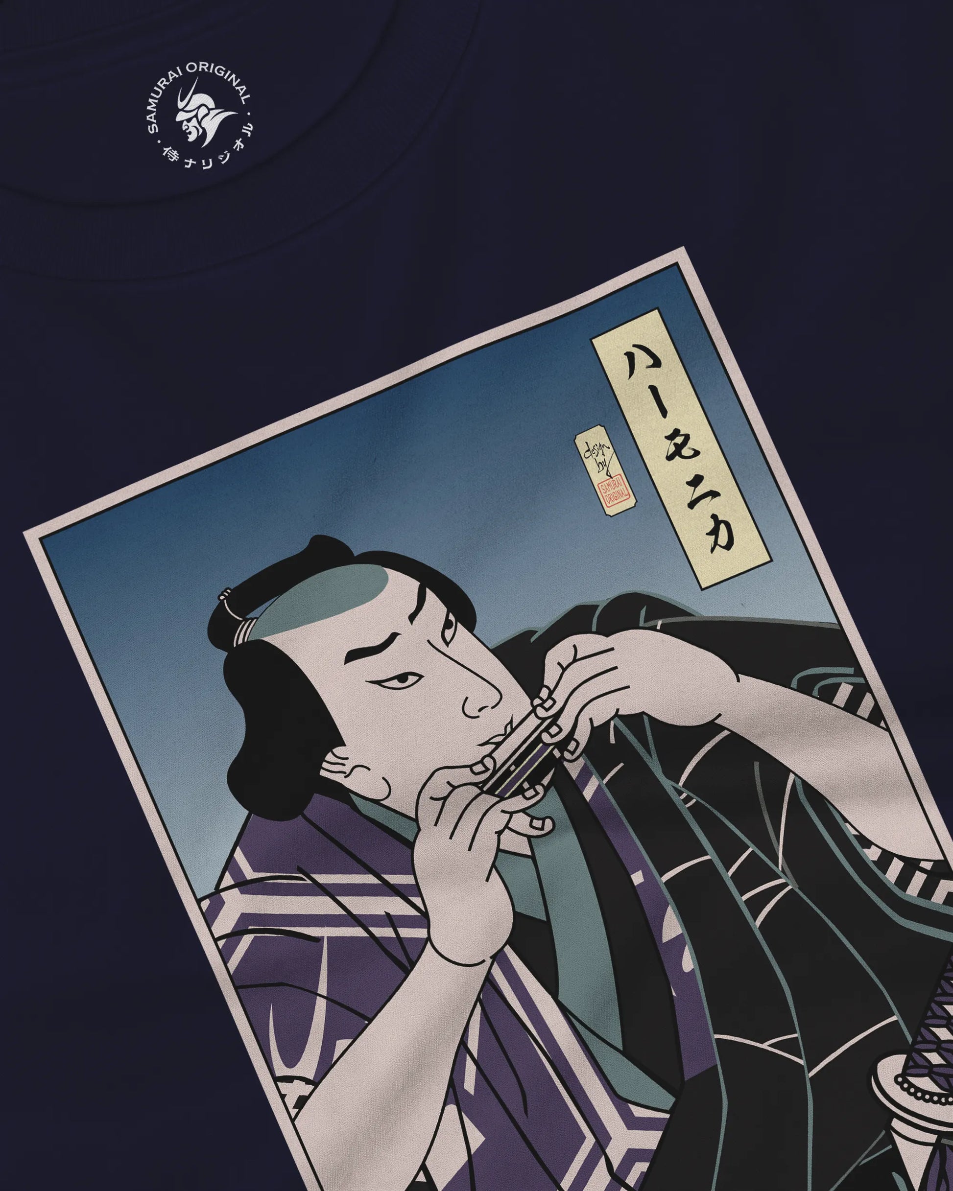 Samurai Harmonica Player Music Ukiyo-e Unisex Long Sleeve Tee - Samurai Original