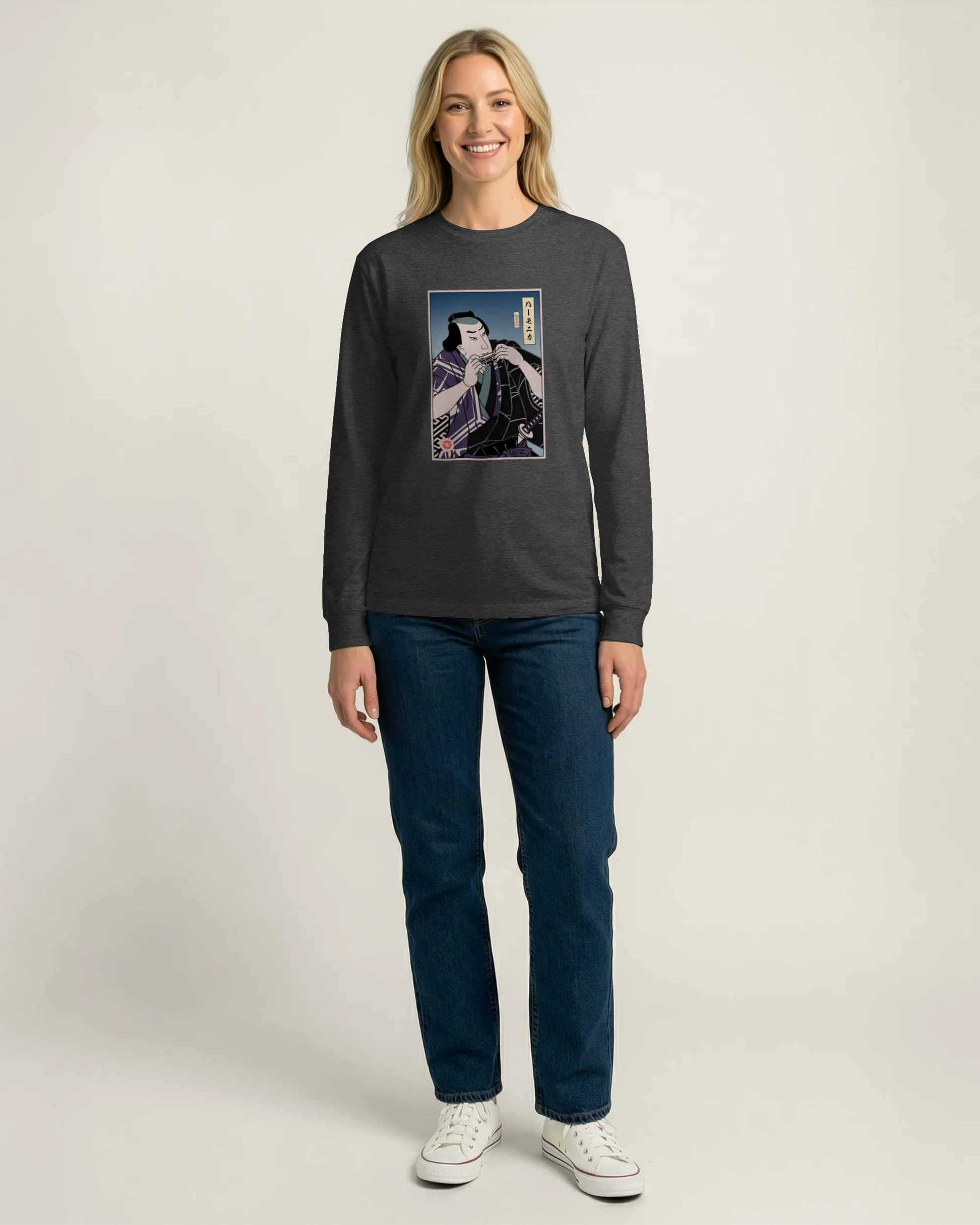 Samurai Harmonica Player Music Ukiyo-e Unisex Long Sleeve Tee - Samurai Original