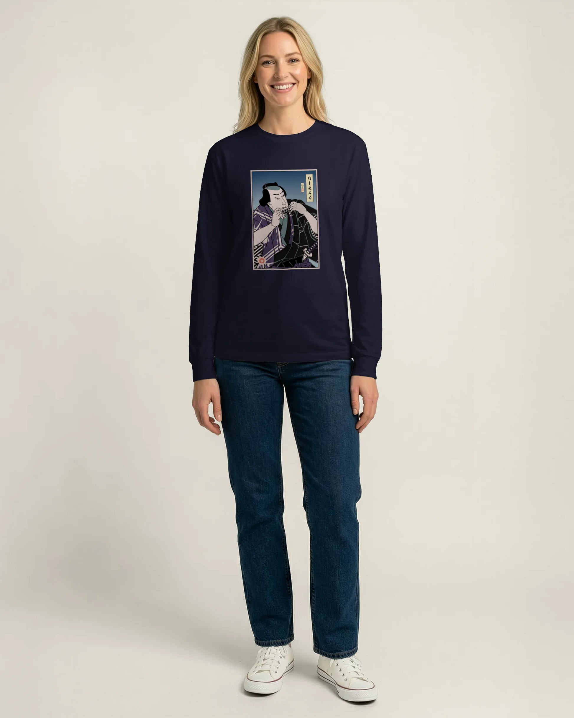 Samurai Harmonica Player Music Ukiyo-e Unisex Long Sleeve Tee - Samurai Original