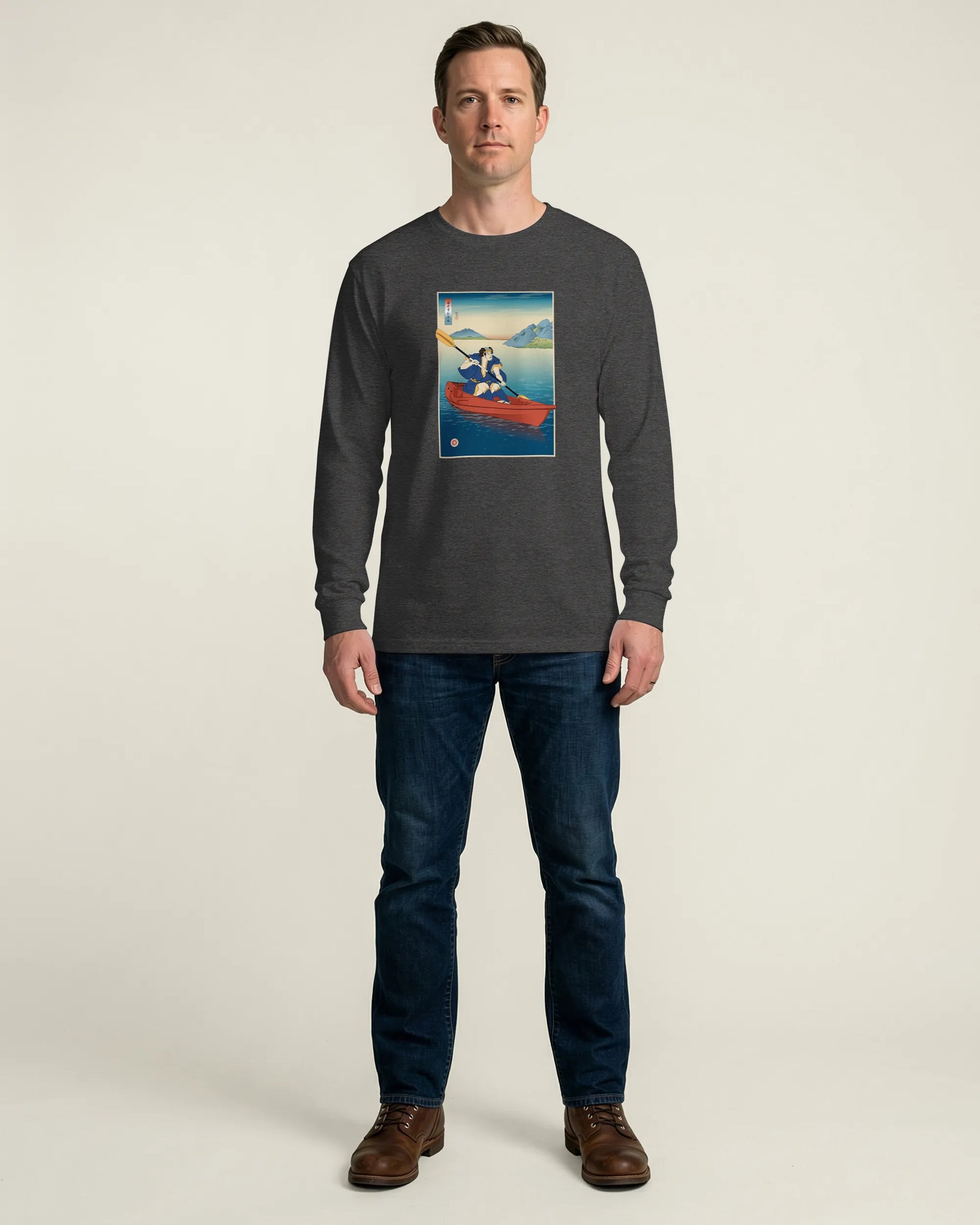 Samurai Kayaking Ukiyo-e Unisex Long Sleeve Tee - Samurai Original