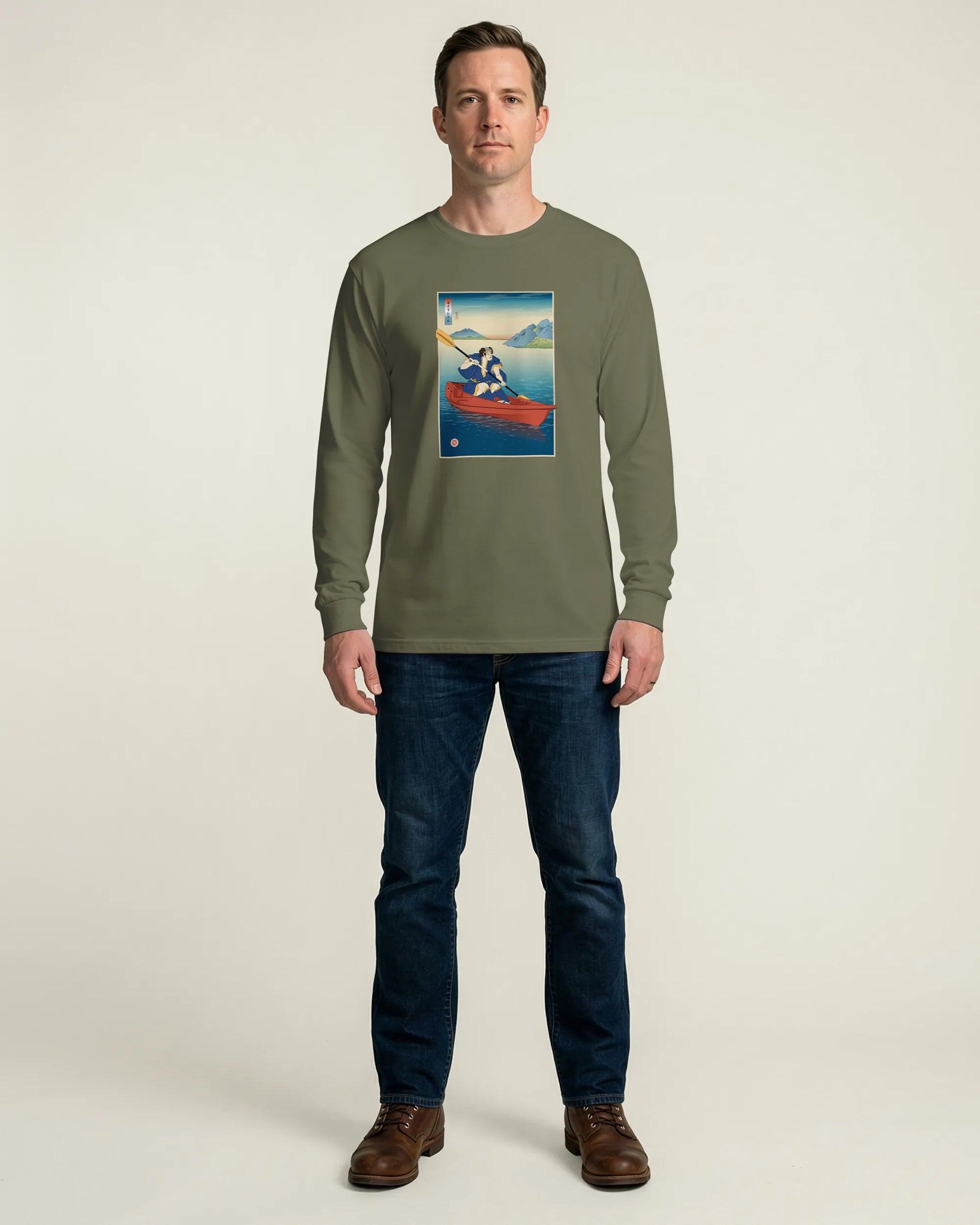 Samurai Kayaking Ukiyo-e Unisex Long Sleeve Tee - Samurai Original
