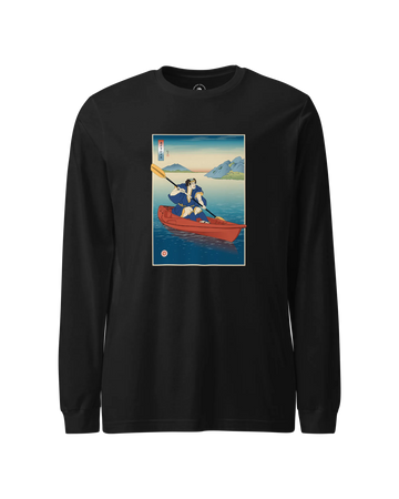 Samurai Kayaking Ukiyo-e Unisex Long Sleeve Tee Black - Samurai Original