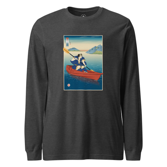 Samurai Kayaking Ukiyo-e Unisex Long Sleeve Tee Dark Grey Heather - Samurai Original