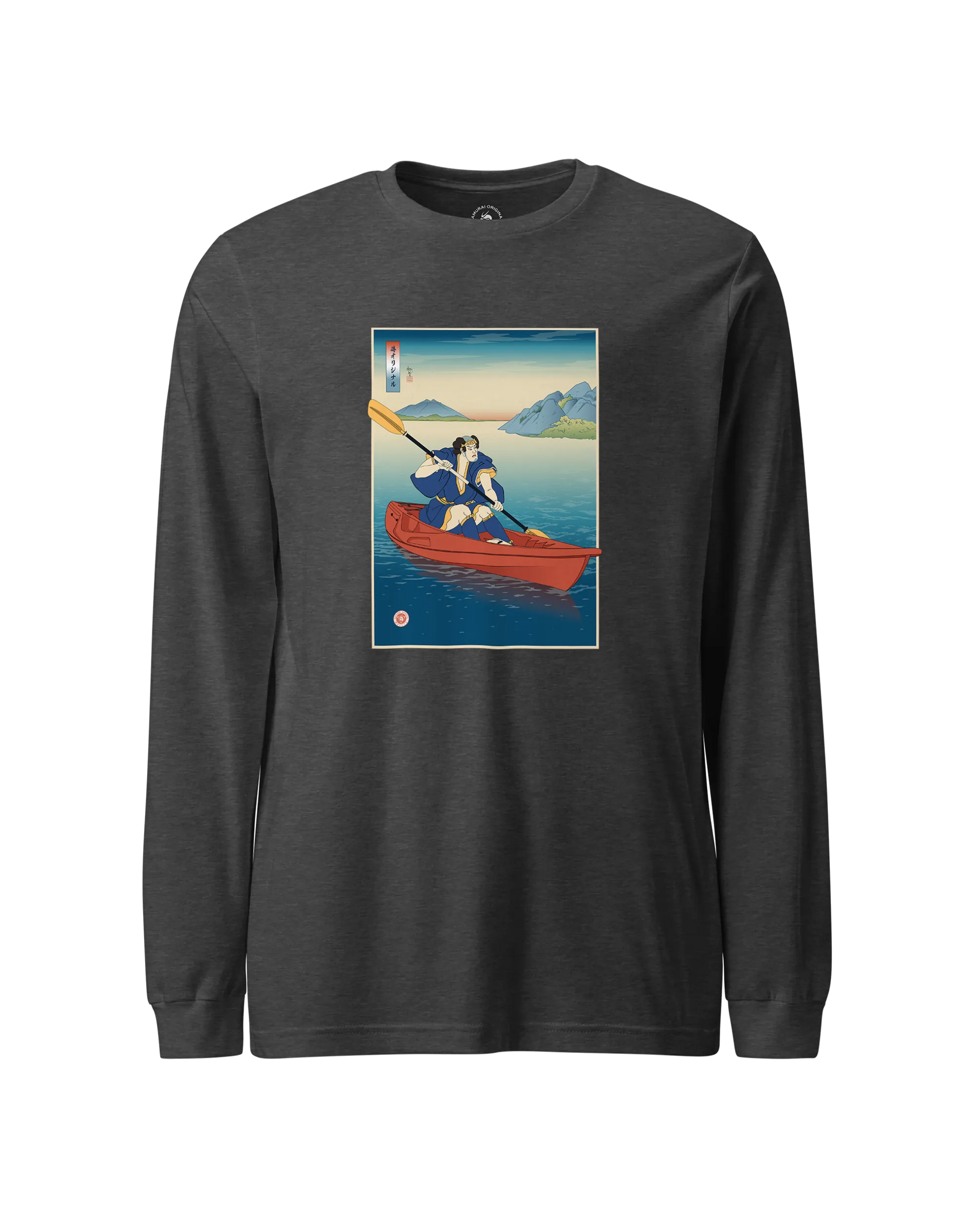 Samurai Kayaking Ukiyo-e Unisex Long Sleeve Tee Dark Grey Heather - Samurai Original