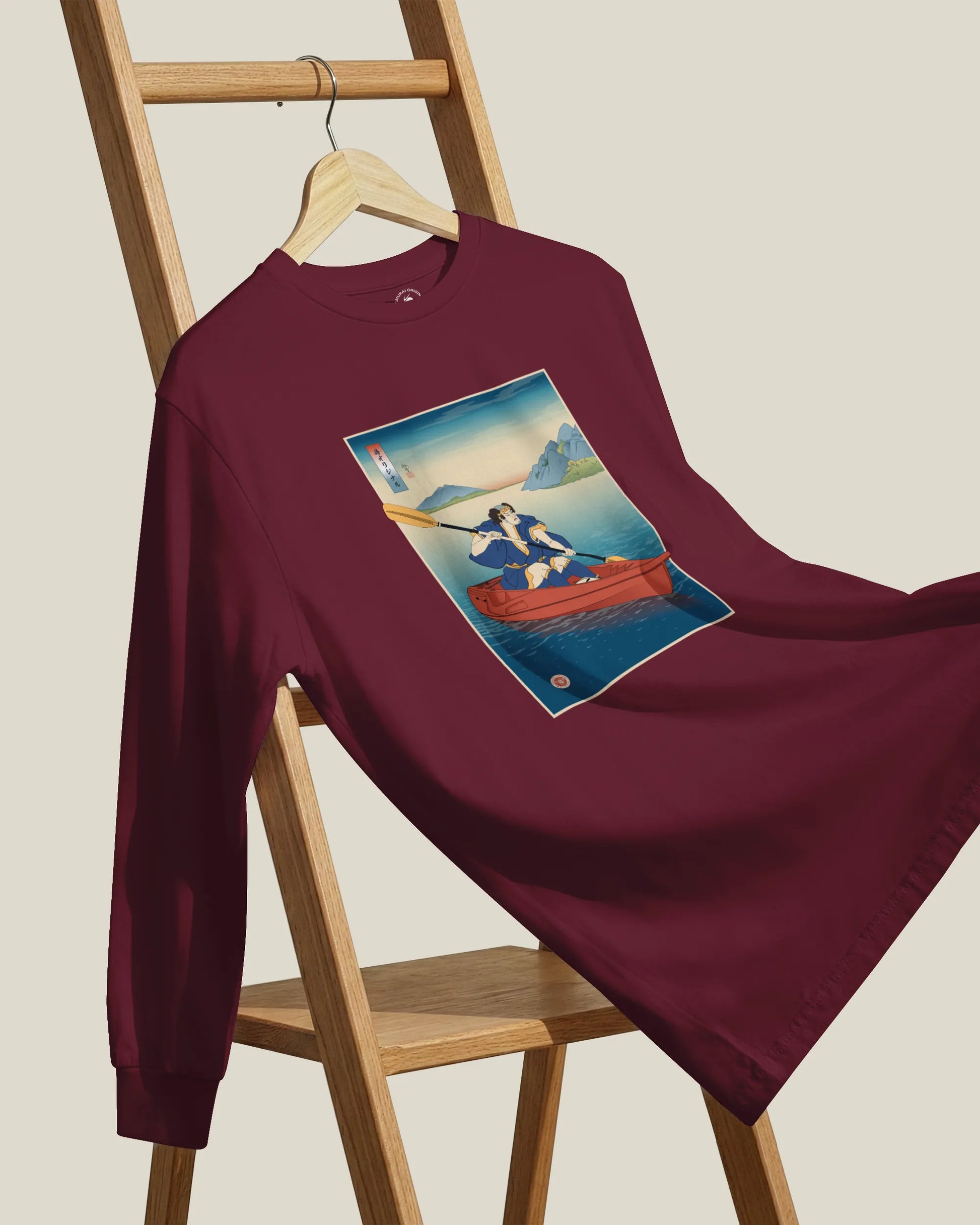 Samurai Kayaking Ukiyo-e Unisex Long Sleeve Tee - Samurai Original