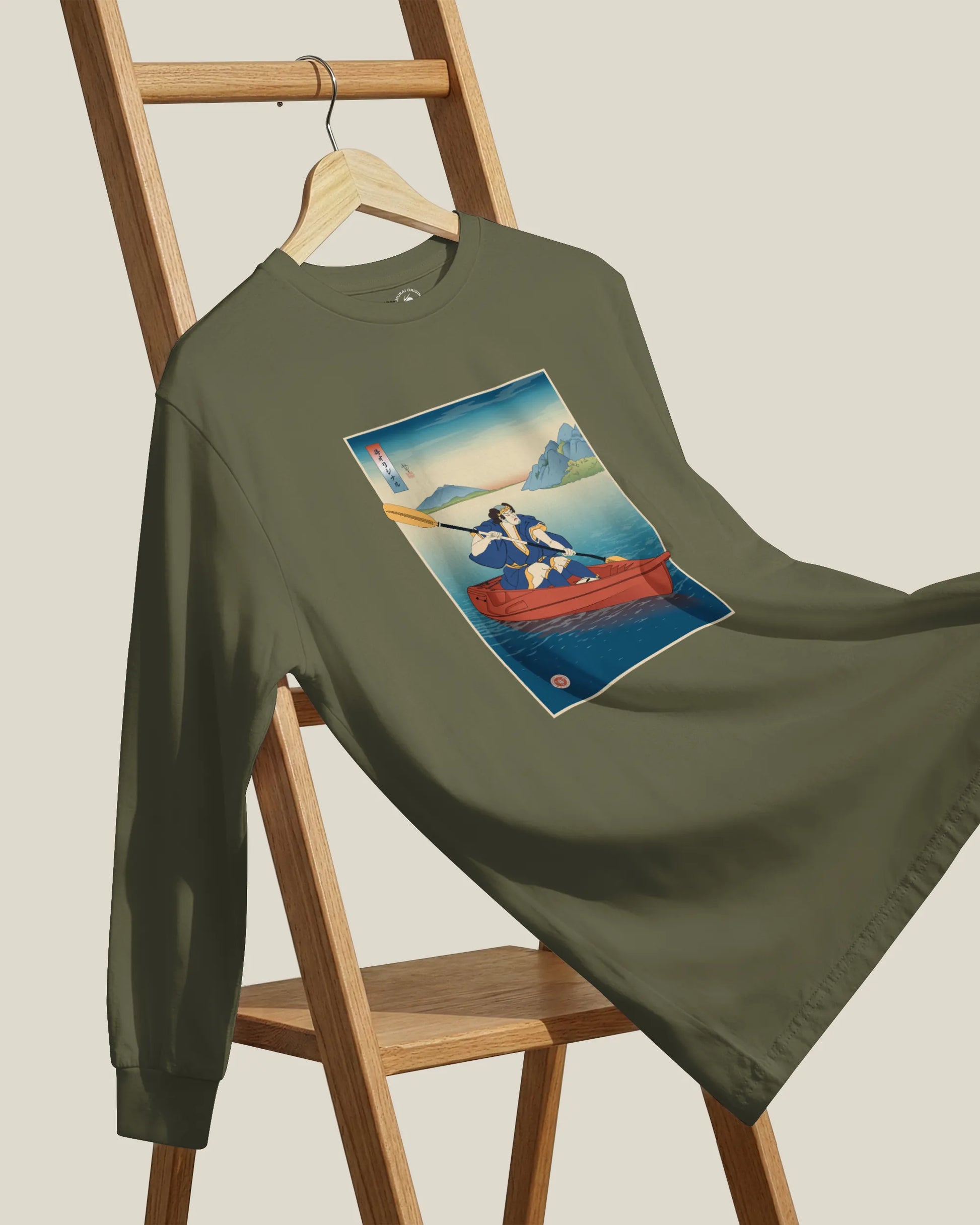 Samurai Kayaking Ukiyo-e Unisex Long Sleeve Tee - Samurai Original