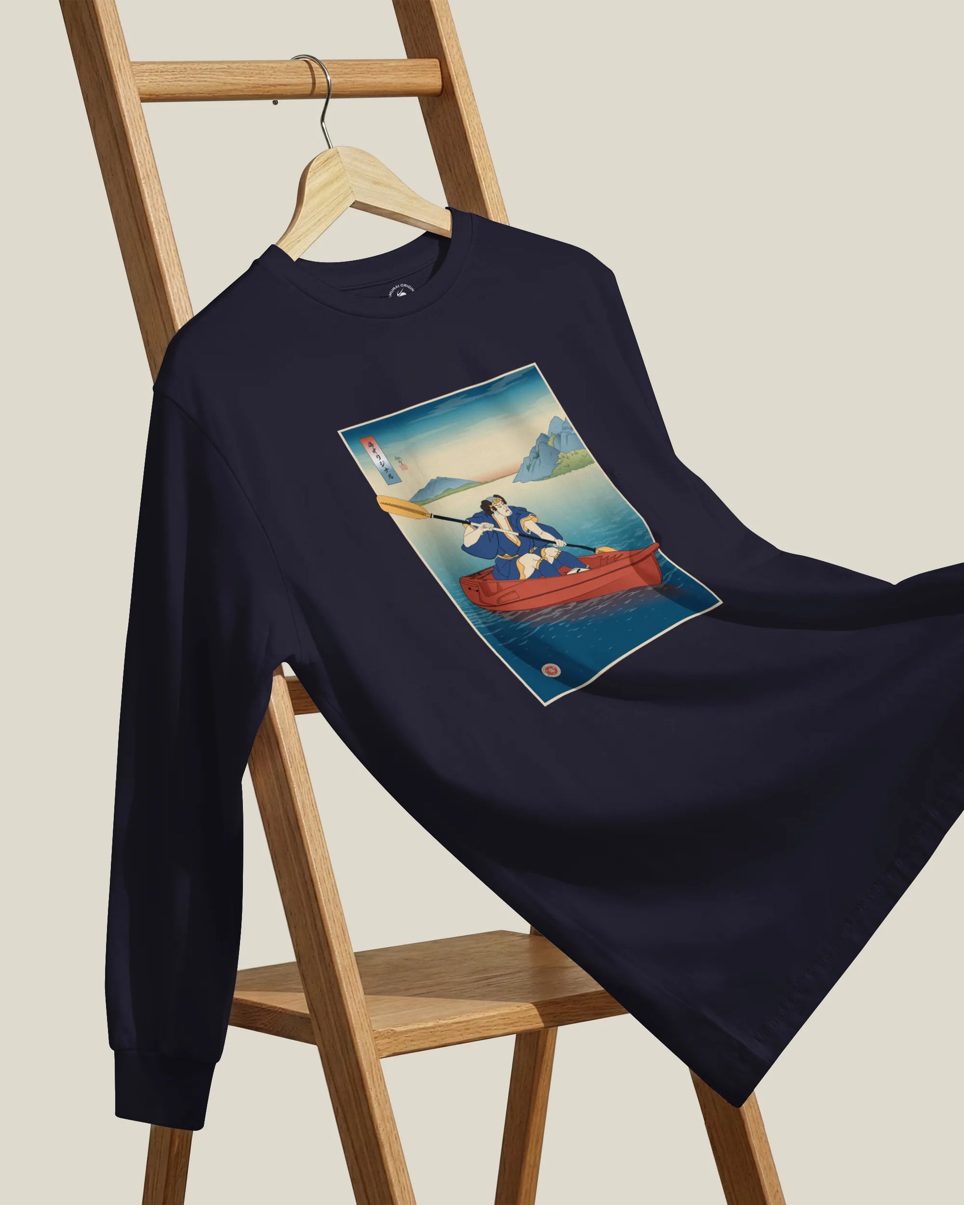 Samurai Kayaking Ukiyo-e Unisex Long Sleeve Tee - Samurai Original
