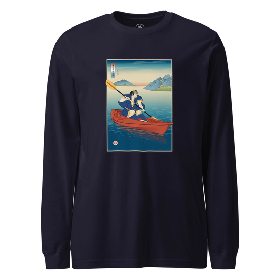 Samurai Kayaking Ukiyo-e Unisex Long Sleeve Tee Navy - Samurai Original