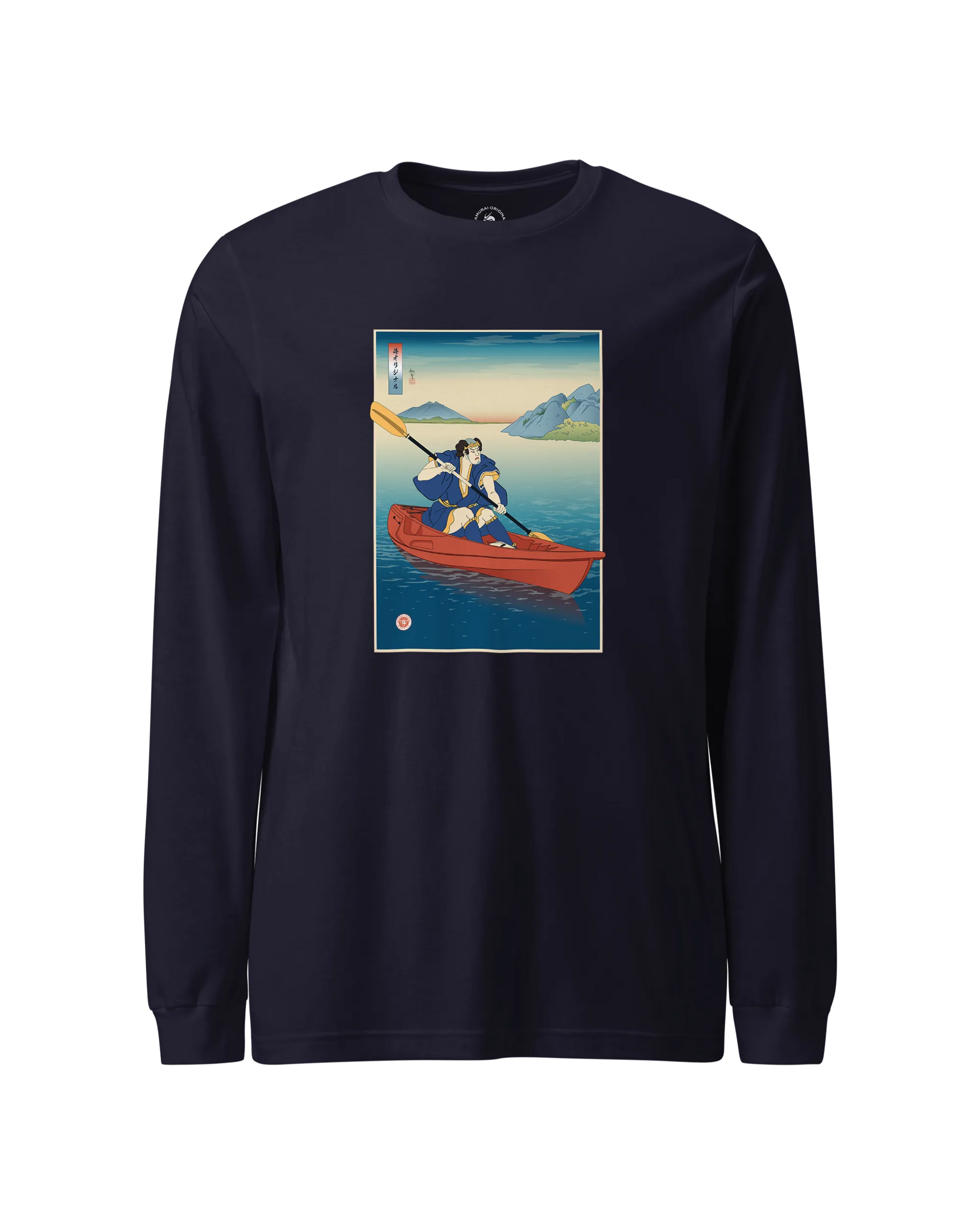 Samurai Kayaking Ukiyo-e Unisex Long Sleeve Tee Navy - Samurai Original