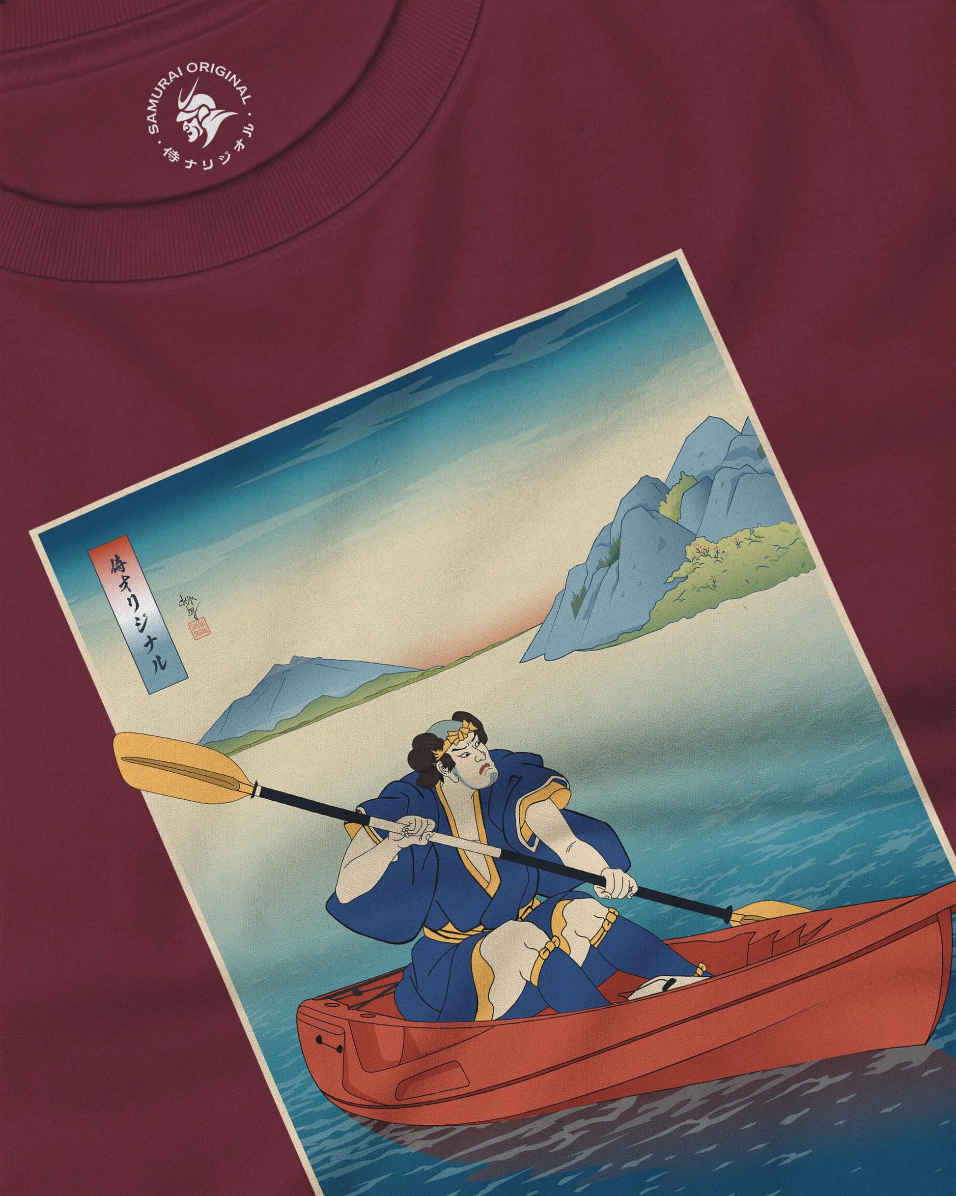 Samurai Kayaking Ukiyo-e Unisex Long Sleeve Tee - Samurai Original