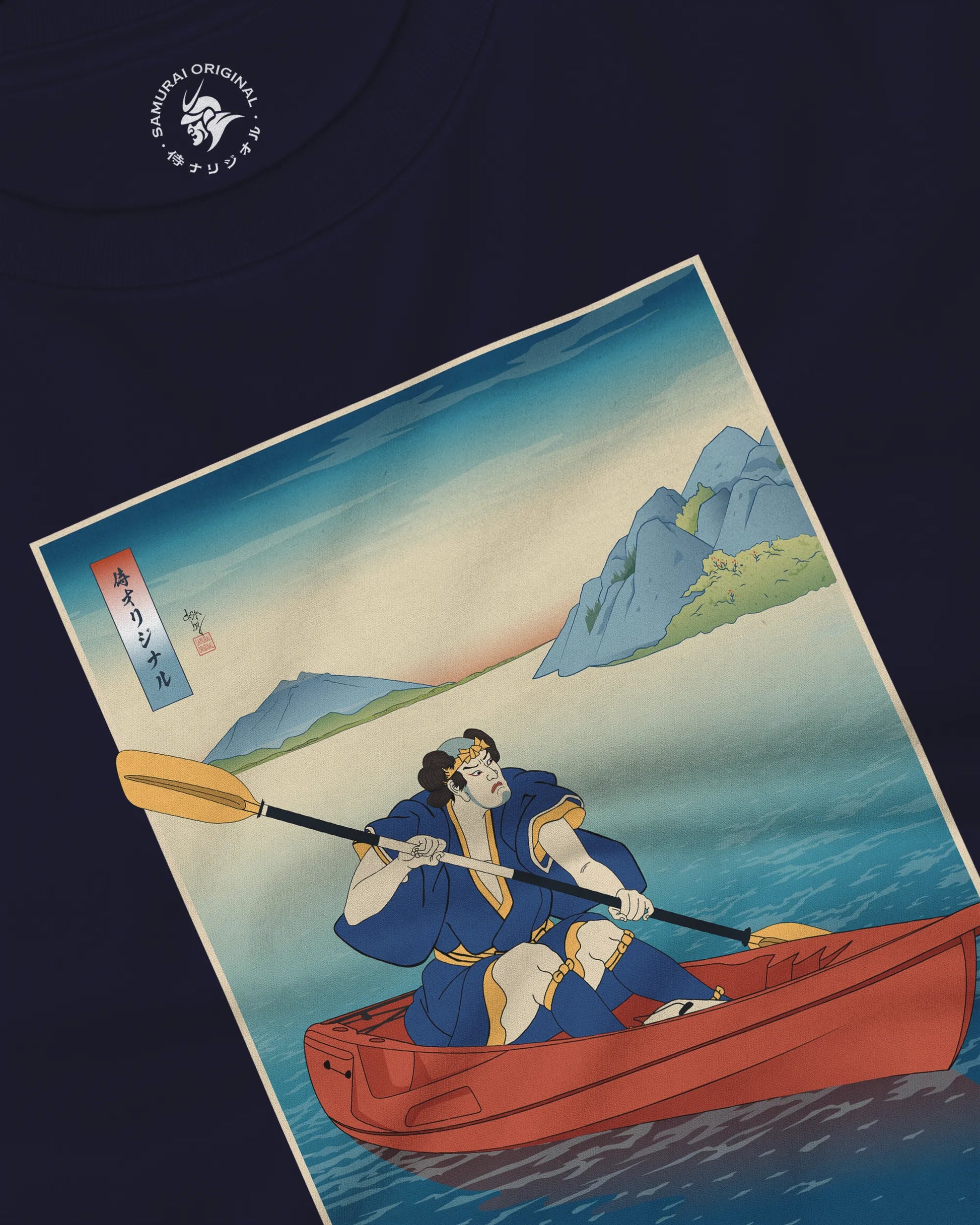 Samurai Kayaking Ukiyo-e Unisex Long Sleeve Tee - Samurai Original