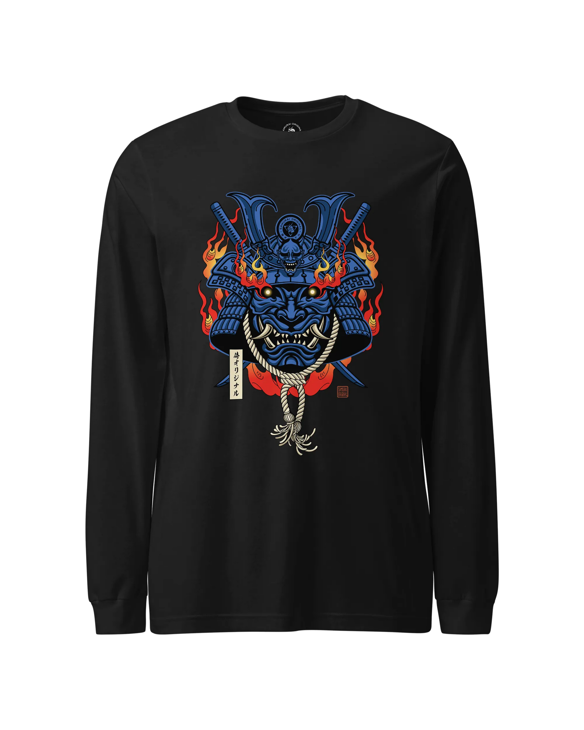 Samurai Mask with Fiery Eyes Ukiyo-e Unisex Long Sleeve Tee Black - Samurai Original