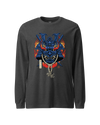 Samurai Mask with Fiery Eyes Ukiyo-e Unisex Long Sleeve Tee Dark Grey Heather - Samurai Original