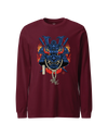 Samurai Mask with Fiery Eyes Ukiyo-e Unisex Long Sleeve Tee Maroon - Samurai Original