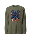 Samurai Mask with Fiery Eyes Ukiyo-e Unisex Long Sleeve Tee Military Green - Samurai Original