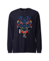 Samurai Mask with Fiery Eyes Ukiyo-e Unisex Long Sleeve Tee Navy - Samurai Original