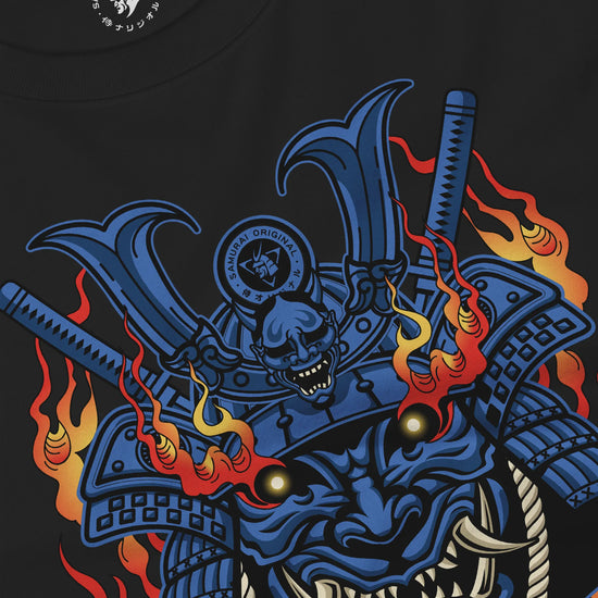 Samurai Mask with Fiery Eyes Ukiyo-e Unisex Long Sleeve Tee - Samurai Original