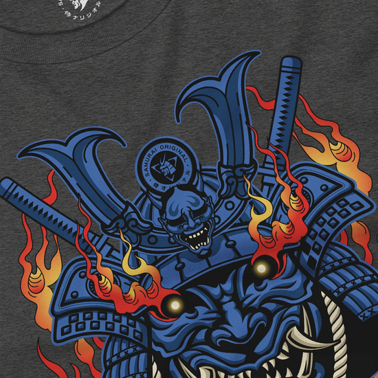 Samurai Mask with Fiery Eyes Ukiyo-e Unisex Long Sleeve Tee - Samurai Original