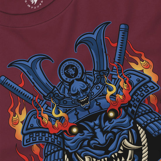 Samurai Mask with Fiery Eyes Ukiyo-e Unisex Long Sleeve Tee - Samurai Original