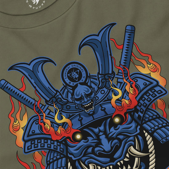 Samurai Mask with Fiery Eyes Ukiyo-e Unisex Long Sleeve Tee - Samurai Original
