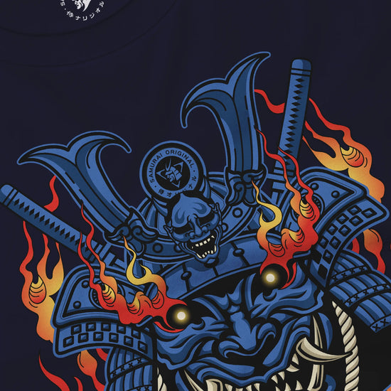 Samurai Mask with Fiery Eyes Ukiyo-e Unisex Long Sleeve Tee - Samurai Original
