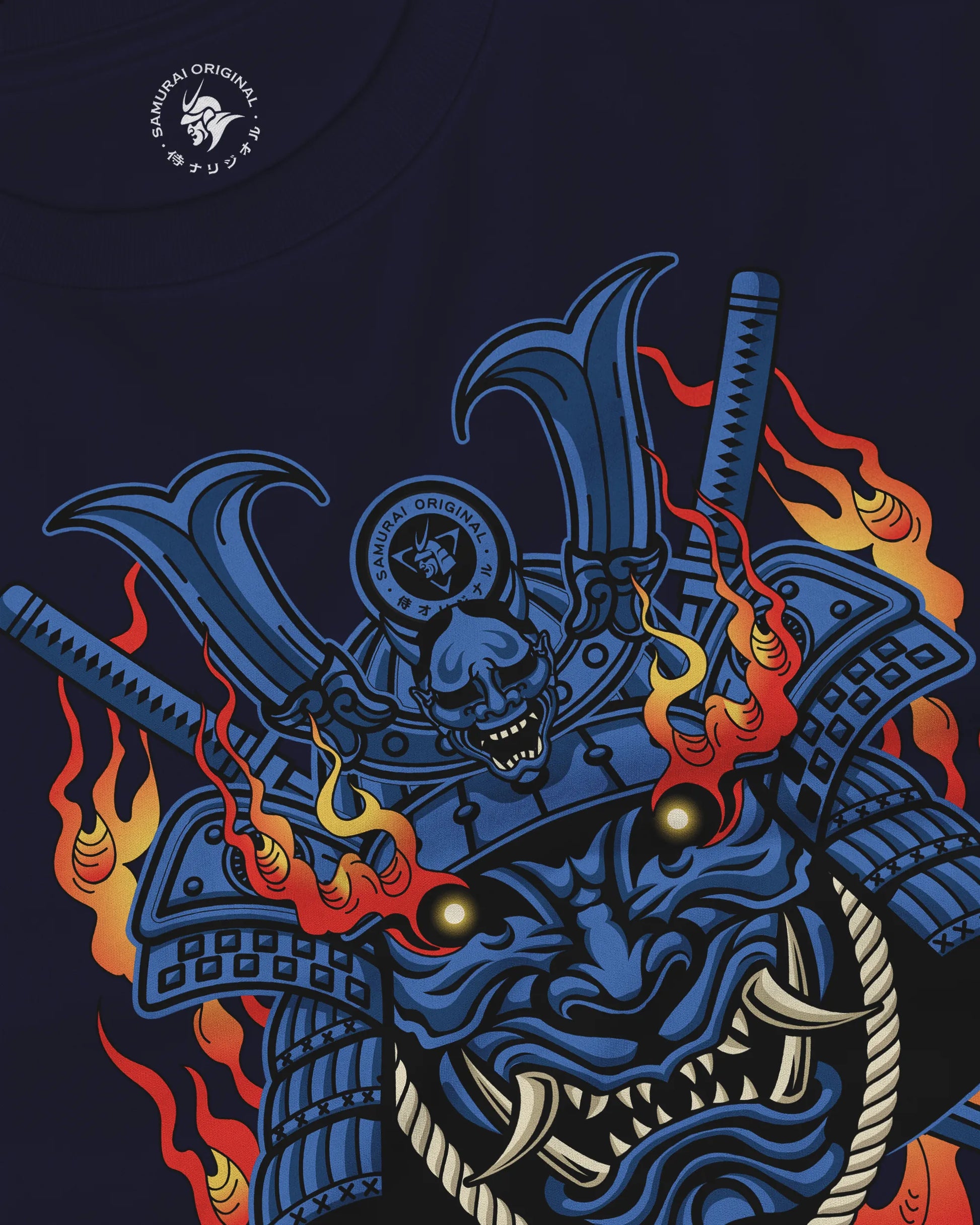Samurai Mask with Fiery Eyes Ukiyo-e Unisex Long Sleeve Tee - Samurai Original