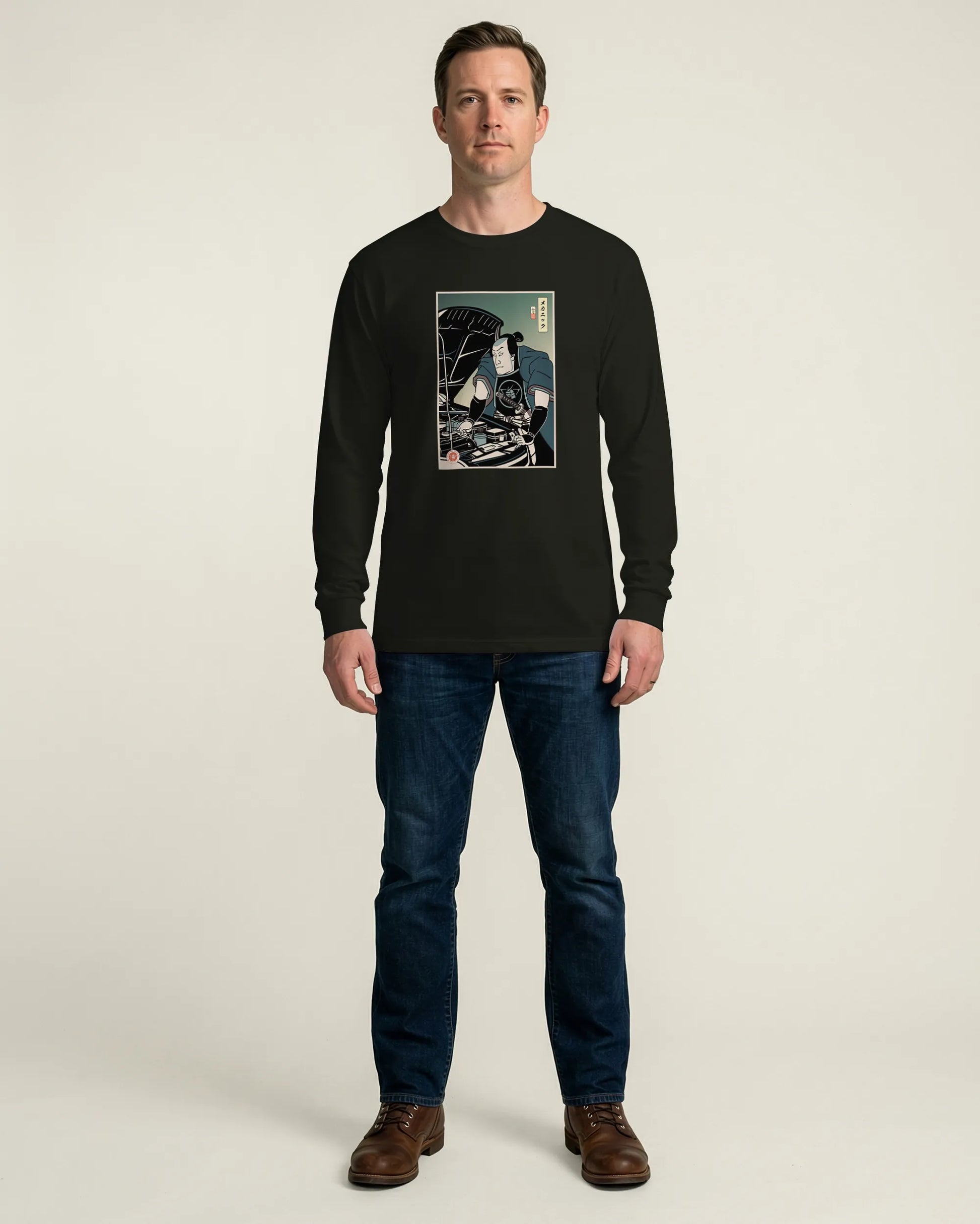Samurai Mechanic Car Garage Ukiyo-e Unisex Long Sleeve Tee - Samurai Original
