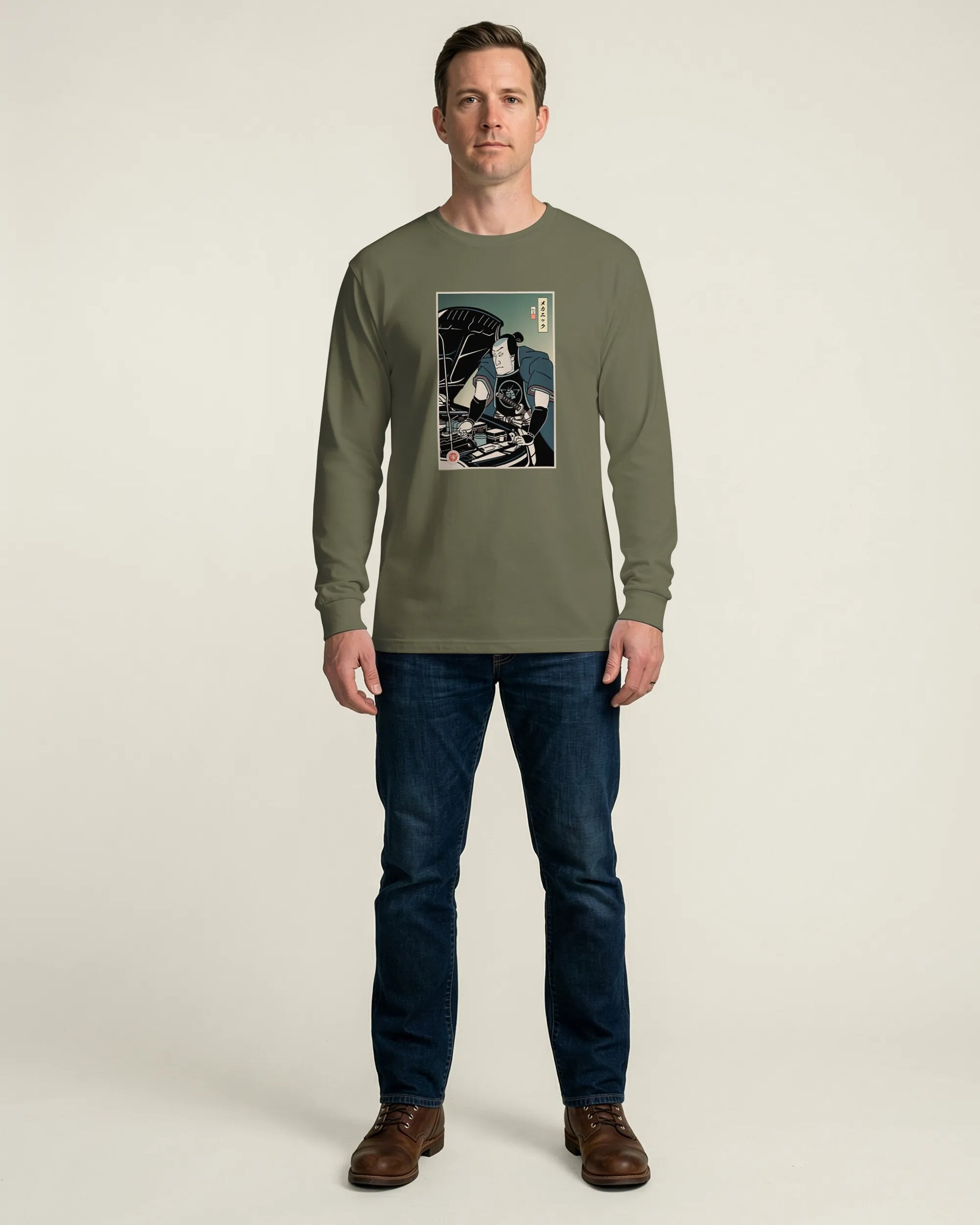 Samurai Mechanic Car Garage Ukiyo-e Unisex Long Sleeve Tee - Samurai Original