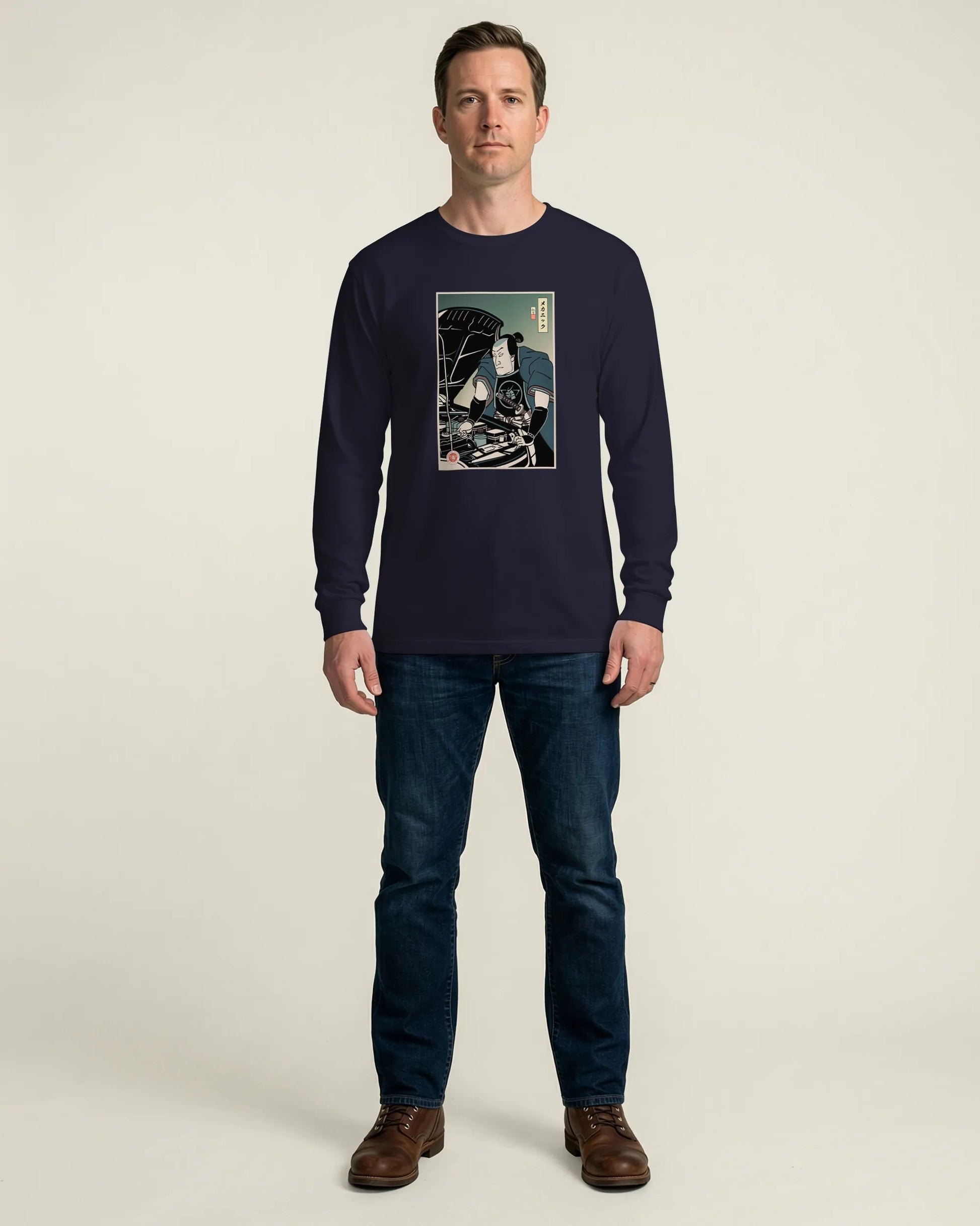 Samurai Mechanic Car Garage Ukiyo-e Unisex Long Sleeve Tee - Samurai Original