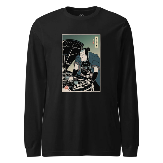 Samurai Mechanic Car Garage Ukiyo-e Unisex Long Sleeve Tee Black - Samurai Original
