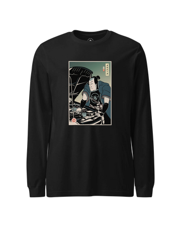 Samurai Mechanic Car Garage Ukiyo-e Unisex Long Sleeve Tee Black - Samurai Original