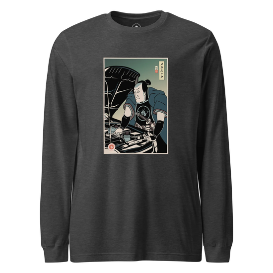 Samurai Mechanic Car Garage Ukiyo-e Unisex Long Sleeve Tee Dark Grey Heather - Samurai Original