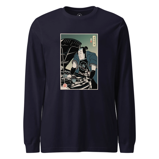 Samurai Mechanic Car Garage Ukiyo-e Unisex Long Sleeve Tee Navy - Samurai Original
