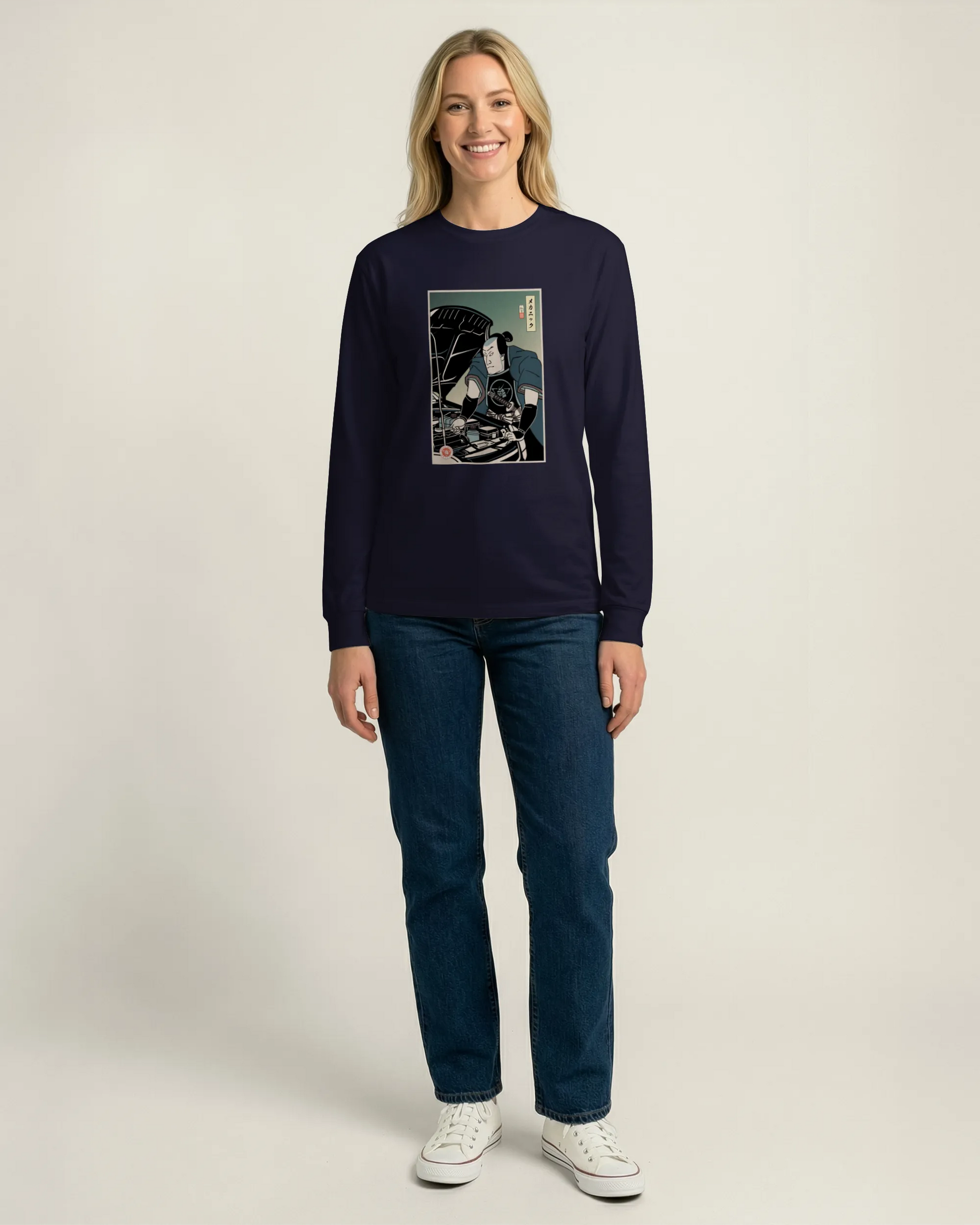Samurai Mechanic Car Garage Ukiyo-e Unisex Long Sleeve Tee - Samurai Original