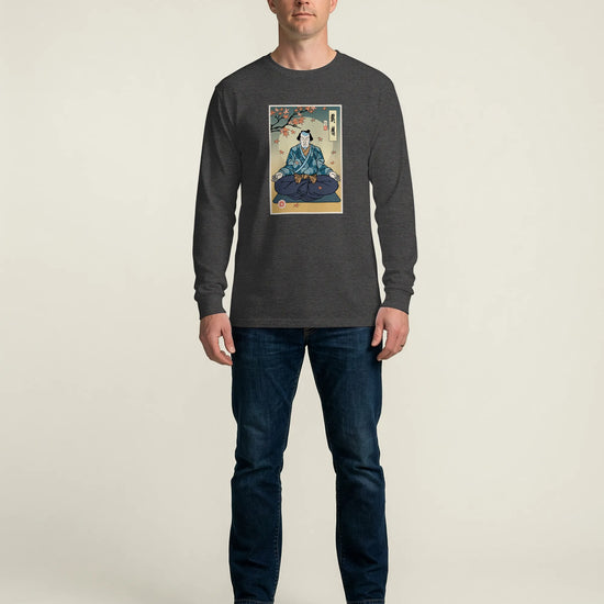 Samurai Meditation Yoga Japanese Ukiyo-e Unisex Long Sleeve Tee - Samurai Original