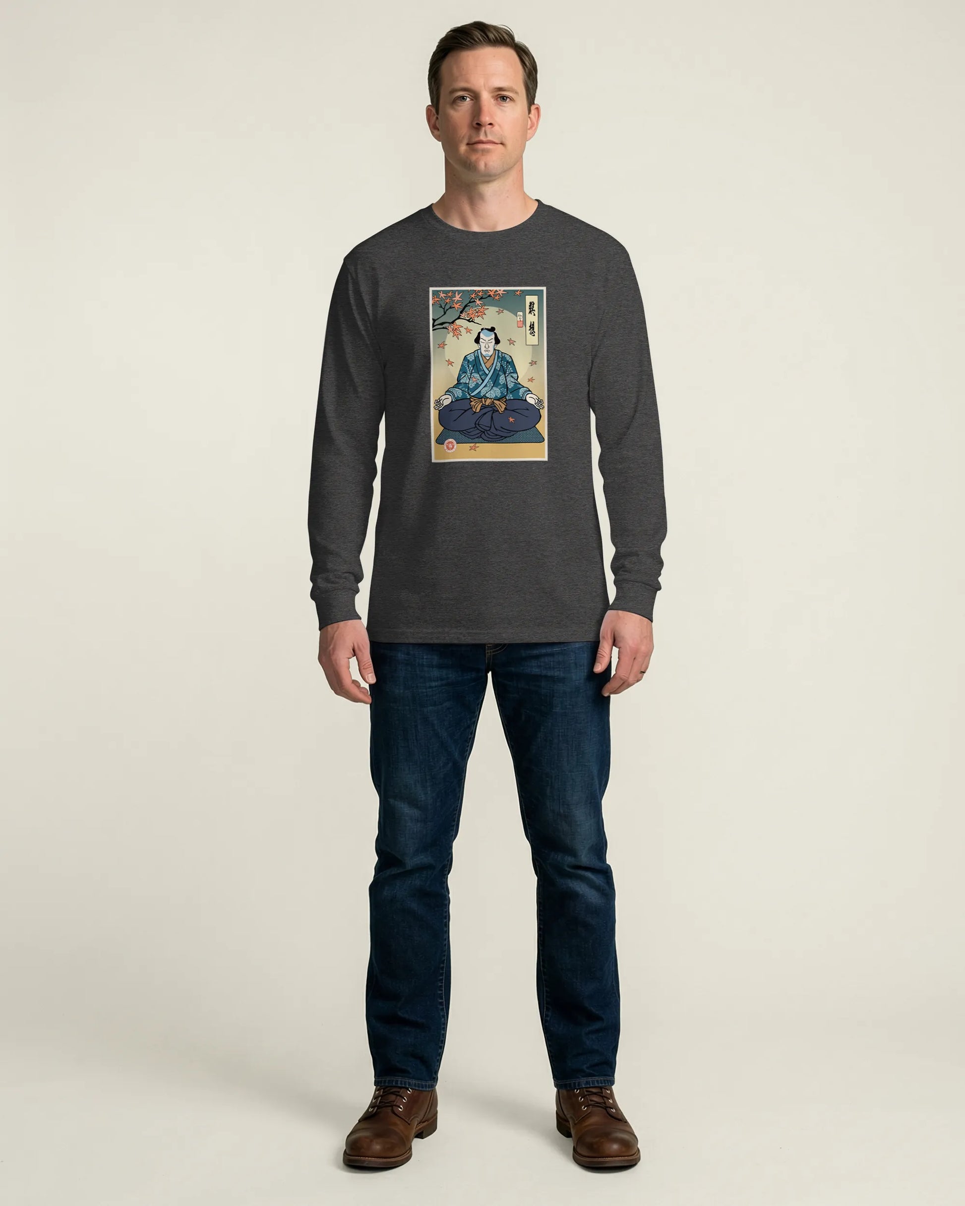 Samurai Meditation Yoga Japanese Ukiyo-e Unisex Long Sleeve Tee - Samurai Original