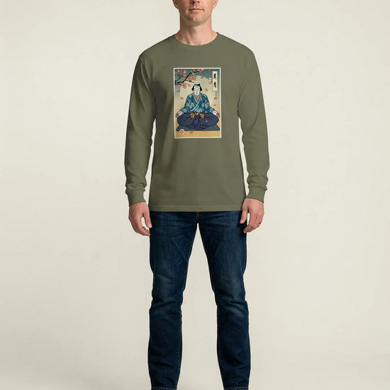 Samurai Meditation Yoga Japanese Ukiyo-e Unisex Long Sleeve Tee - Samurai Original