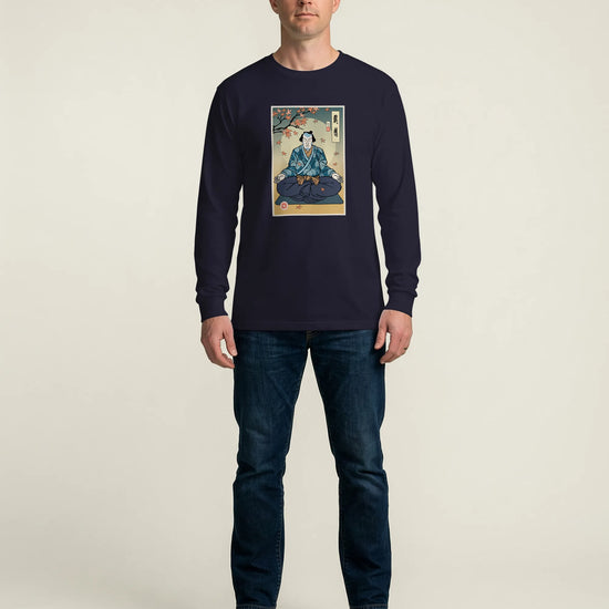 Samurai Meditation Yoga Japanese Ukiyo-e Unisex Long Sleeve Tee - Samurai Original