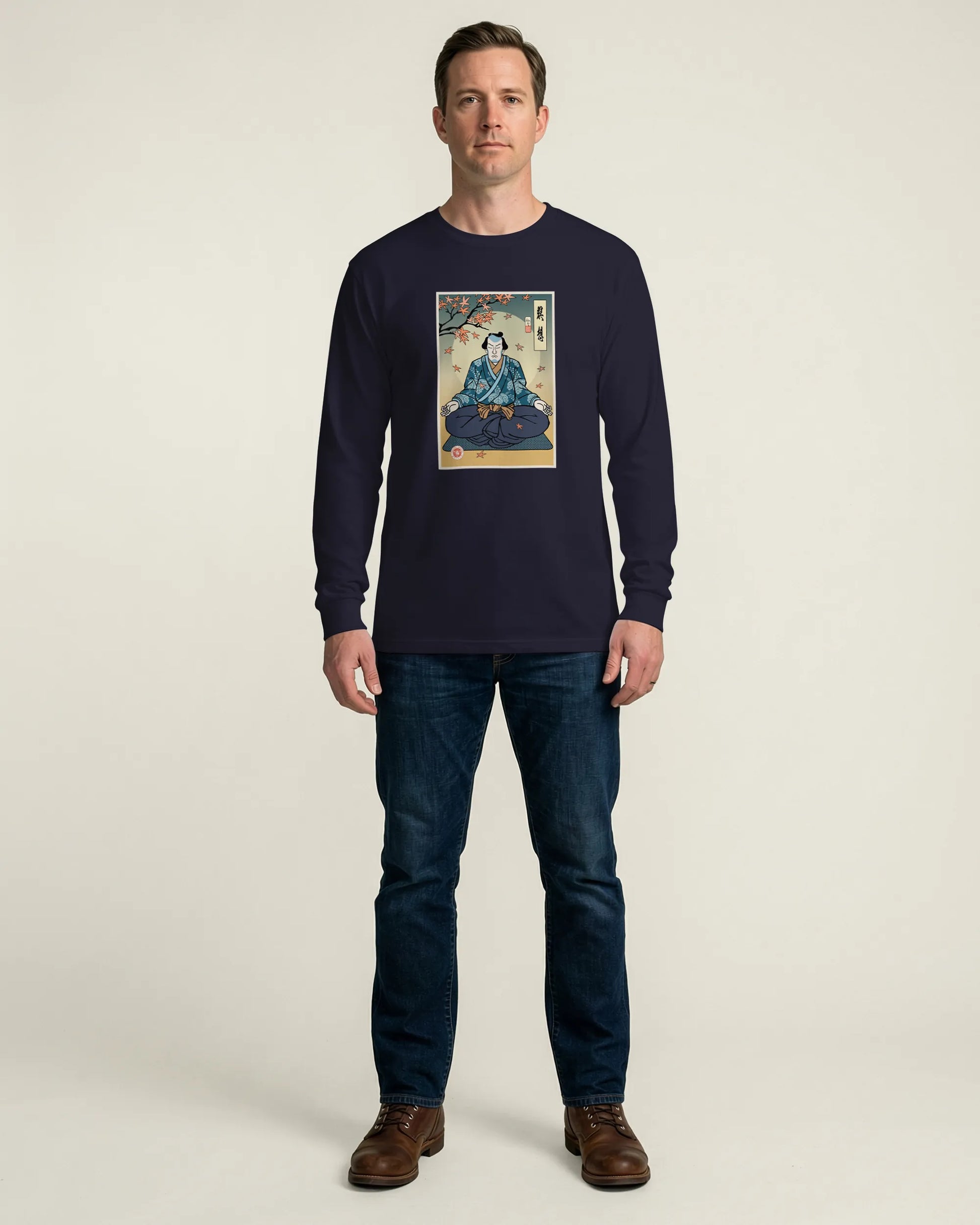 Samurai Meditation Yoga Japanese Ukiyo-e Unisex Long Sleeve Tee - Samurai Original