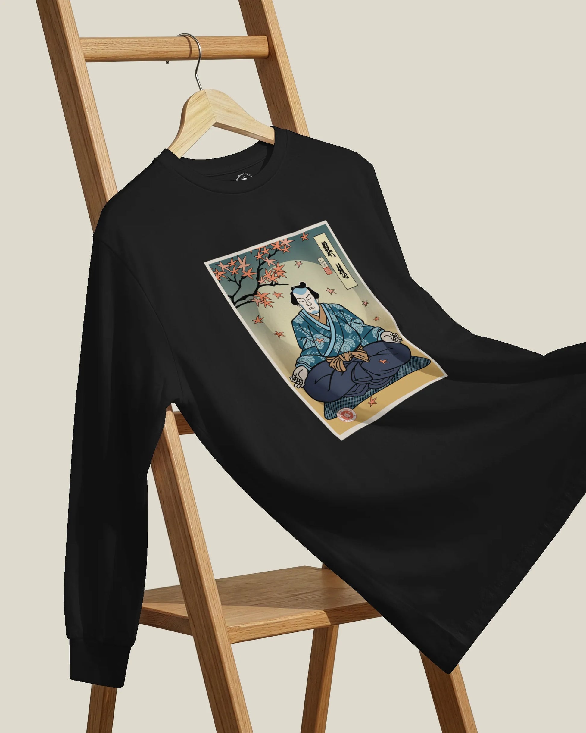 Samurai Meditation Yoga Japanese Ukiyo-e Unisex Long Sleeve Tee - Samurai Original