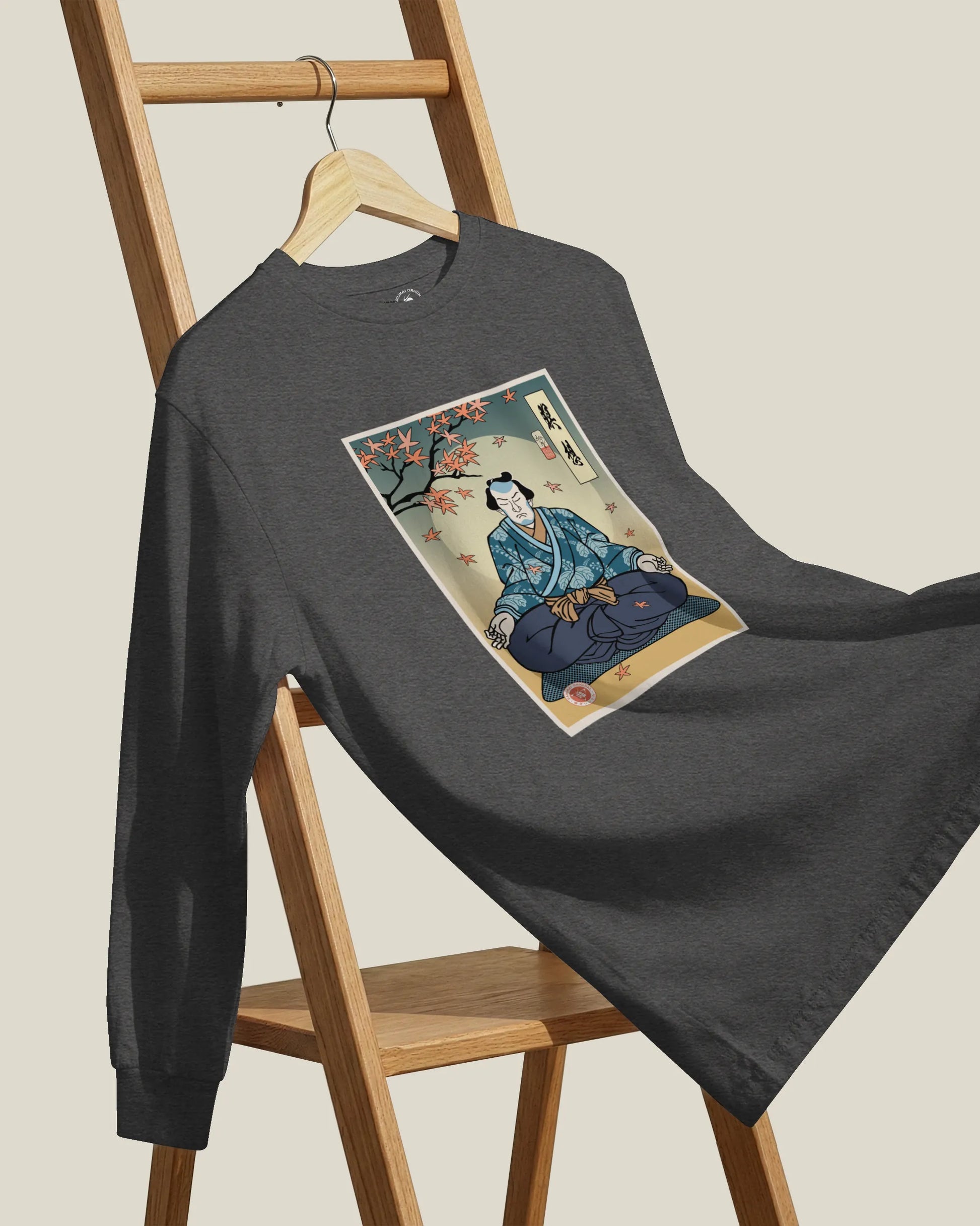 Samurai Meditation Yoga Japanese Ukiyo-e Unisex Long Sleeve Tee - Samurai Original