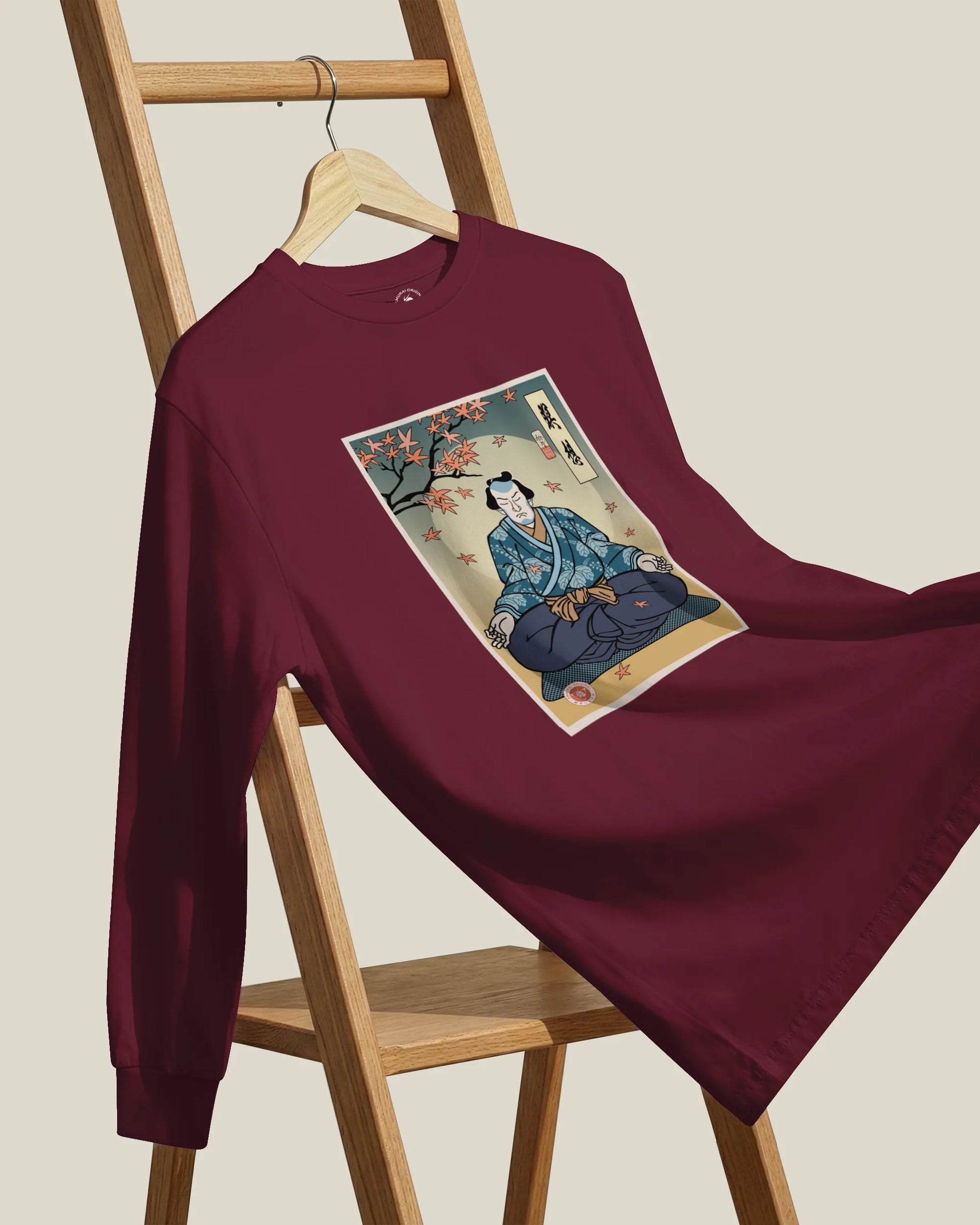 Samurai Meditation Yoga Japanese Ukiyo-e Unisex Long Sleeve Tee - Samurai Original