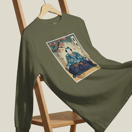 Samurai Meditation Yoga Japanese Ukiyo-e Unisex Long Sleeve Tee - Samurai Original
