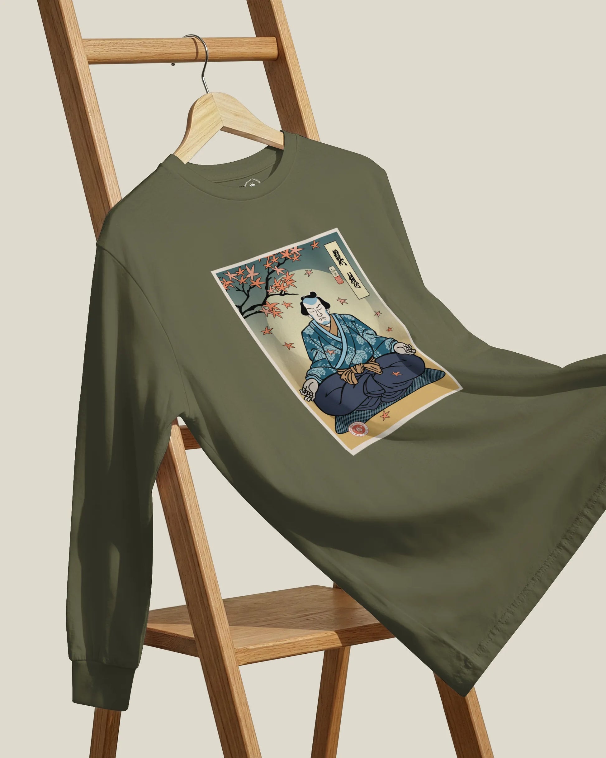 Samurai Meditation Yoga Japanese Ukiyo-e Unisex Long Sleeve Tee - Samurai Original