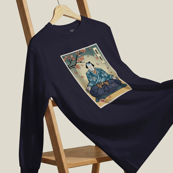 Samurai Meditation Yoga Japanese Ukiyo-e Unisex Long Sleeve Tee - Samurai Original