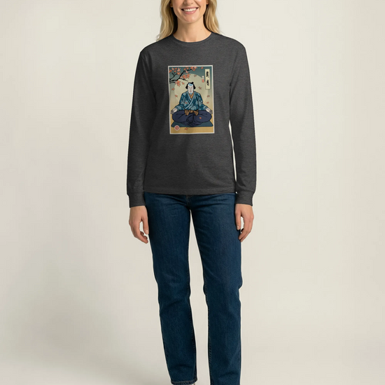 Samurai Meditation Yoga Japanese Ukiyo-e Unisex Long Sleeve Tee - Samurai Original